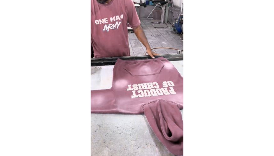 sunfade wash process on high gsm hoodies with distressed embroidery on the front